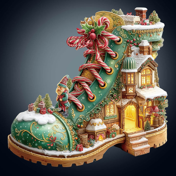 Christmas snow Boot Hut Wooden Jigsaw Puzzle