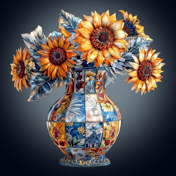 patchwork sunflower Wooden Jigsaw Puzzle