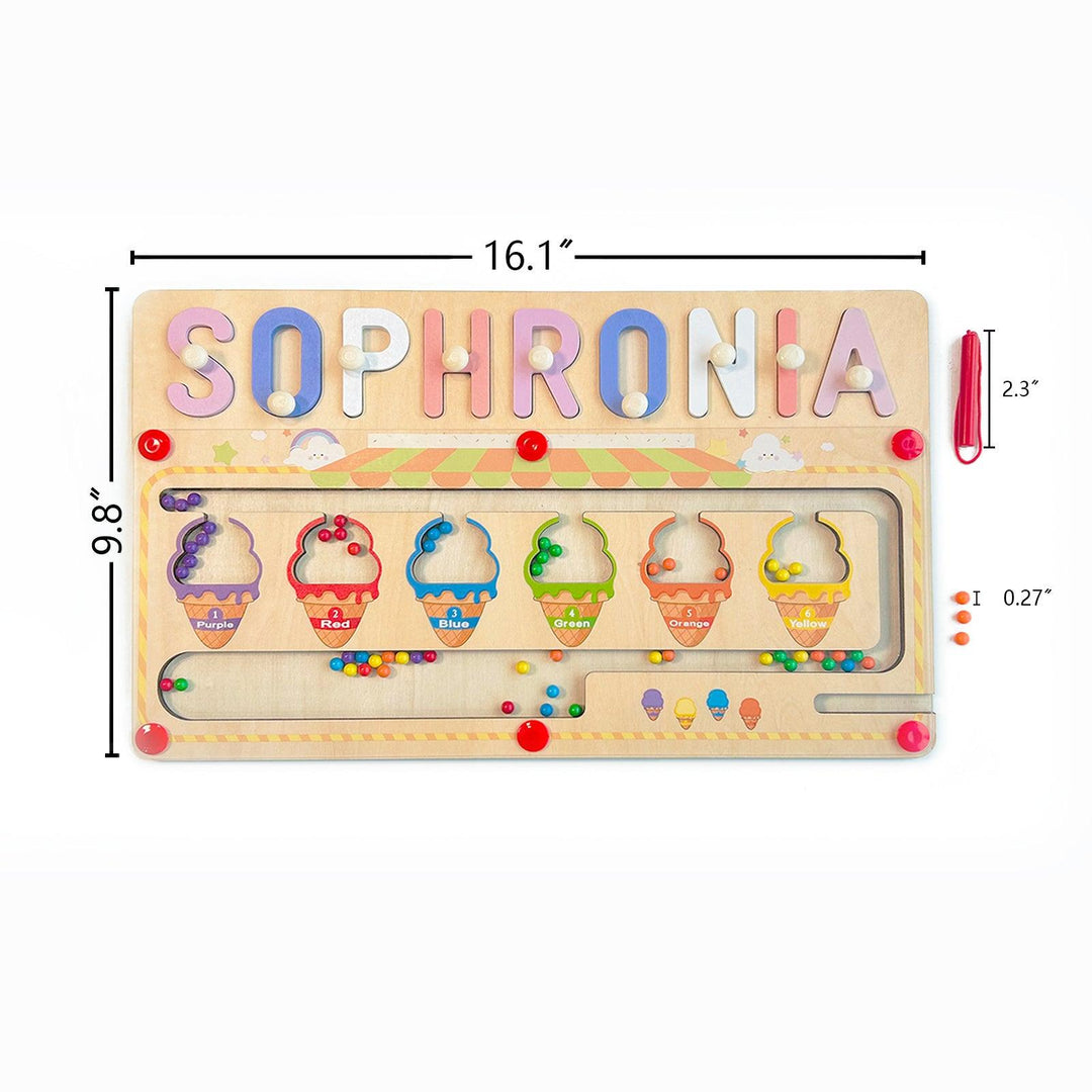 Personalized Baby Name Magnetic Maze Puzzle - Ice Cream-Woodbests