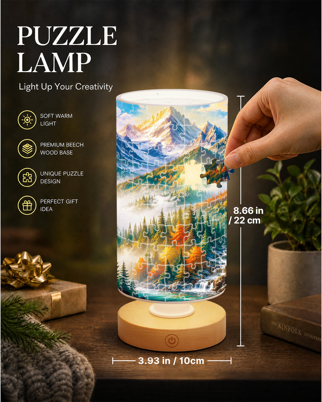 DIY Dimmable Acrylic Cylindrical Puzzle Lamp - Mountain Paradise