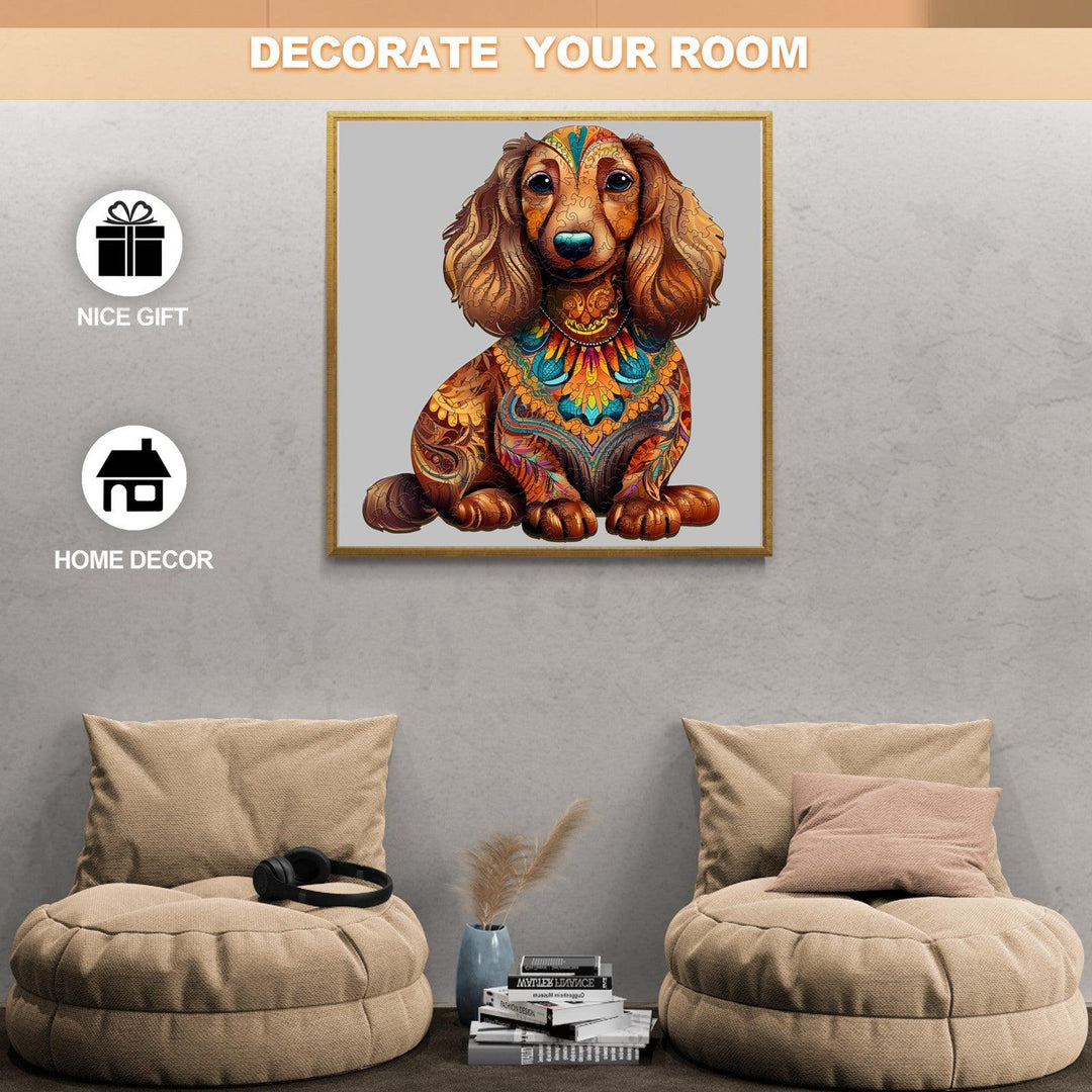 Long-haired Dachshund 2 Wooden Jigsaw Puzzle-Woodbests