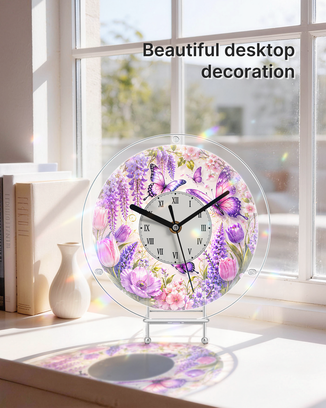 DIY Acrylic Puzzle Clock Kit - Purple Wisteria Butterflies