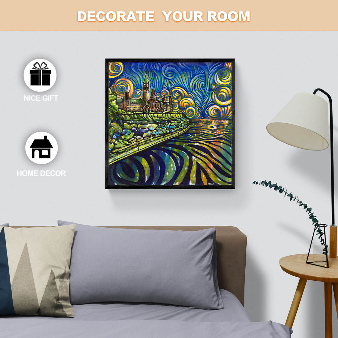 Colorful framed artwork by Sarah Bradfield, perfect for home decor and gifts, enhancing your room's aesthetic.