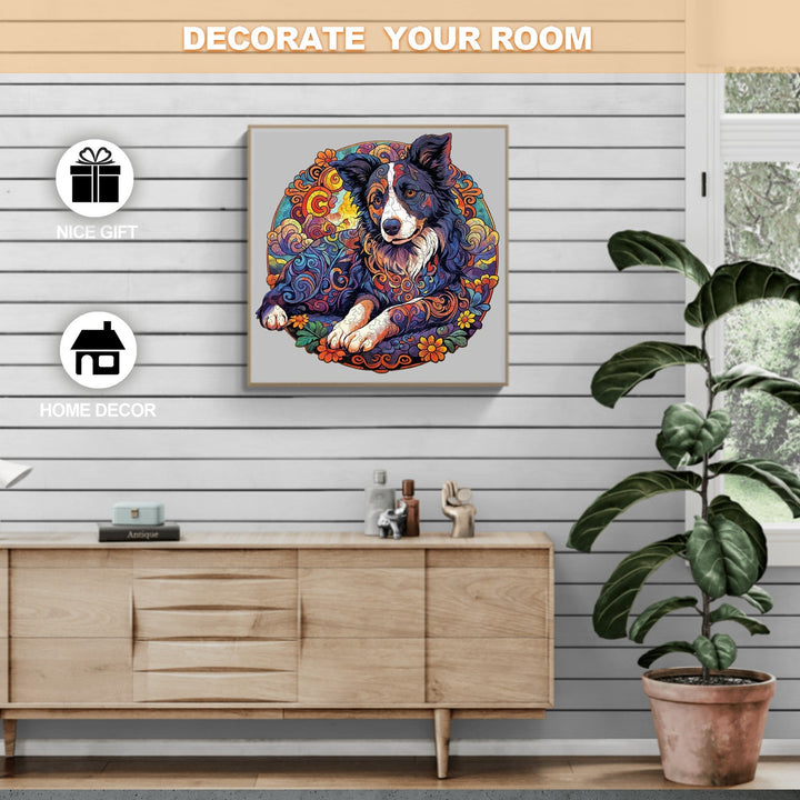 Mandala Border Collie Wooden Jigsaw Puzzle-Woodbests
