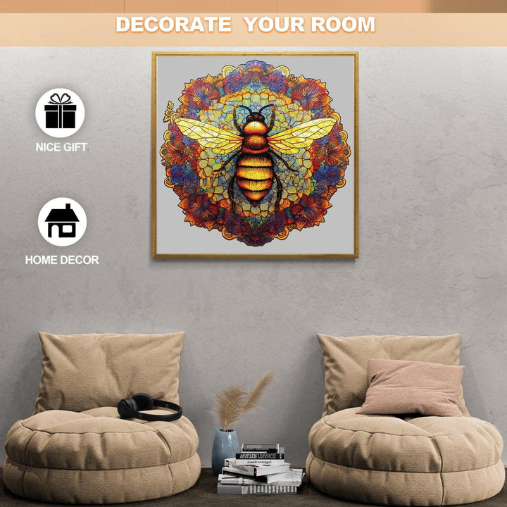 Mandala Bee Wooden Jigsaw Puzzle-Woodbests