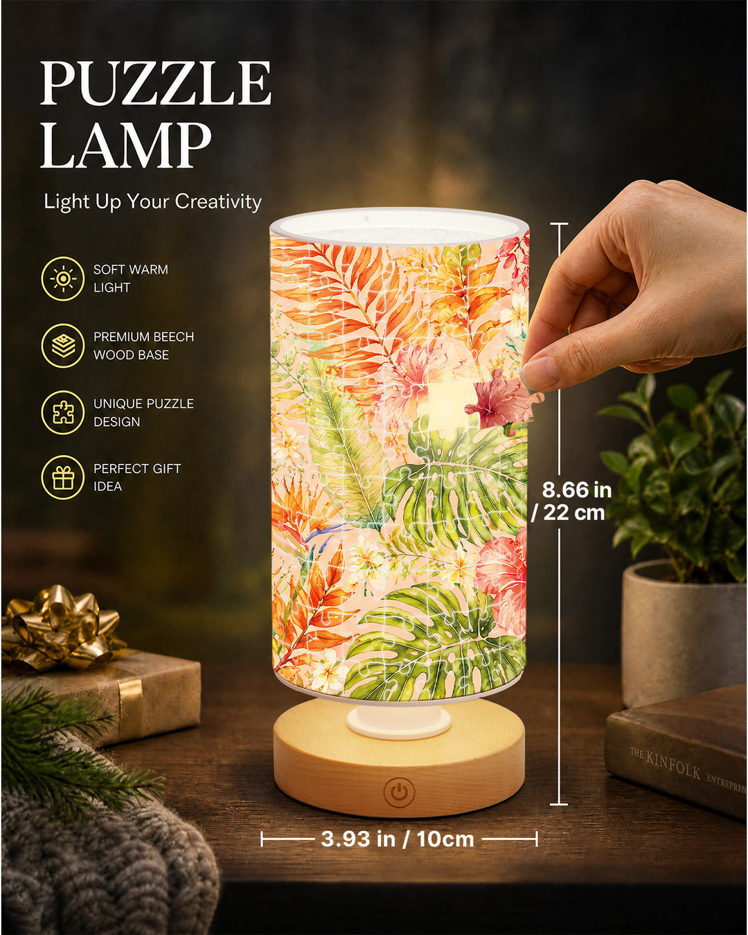 DIY Dimmable Acrylic Cylindrical Puzzle Lamp - Colorful Leaves