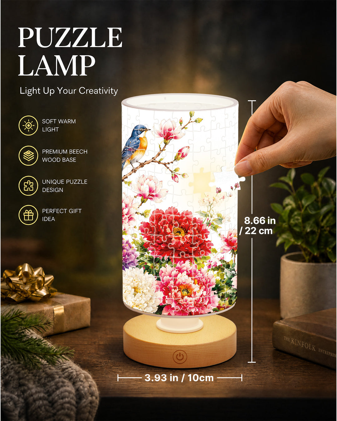 DIY Dimmable Acrylic Cylindrical Puzzle Lamp - Blooming Prosperity