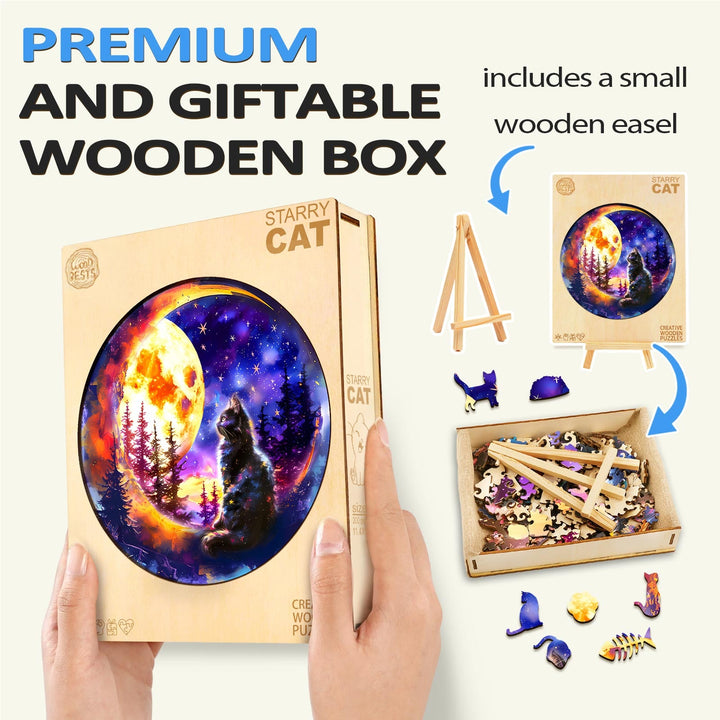 Starry Cat Wooden Jigsaw Puzzle