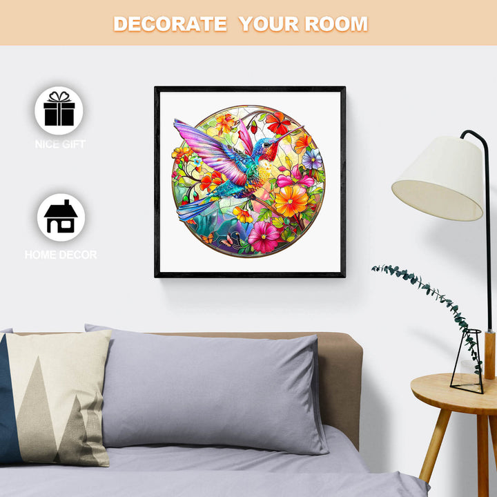 Stained Glass Hummingbird-2 Wooden Jigsaw Puzzle