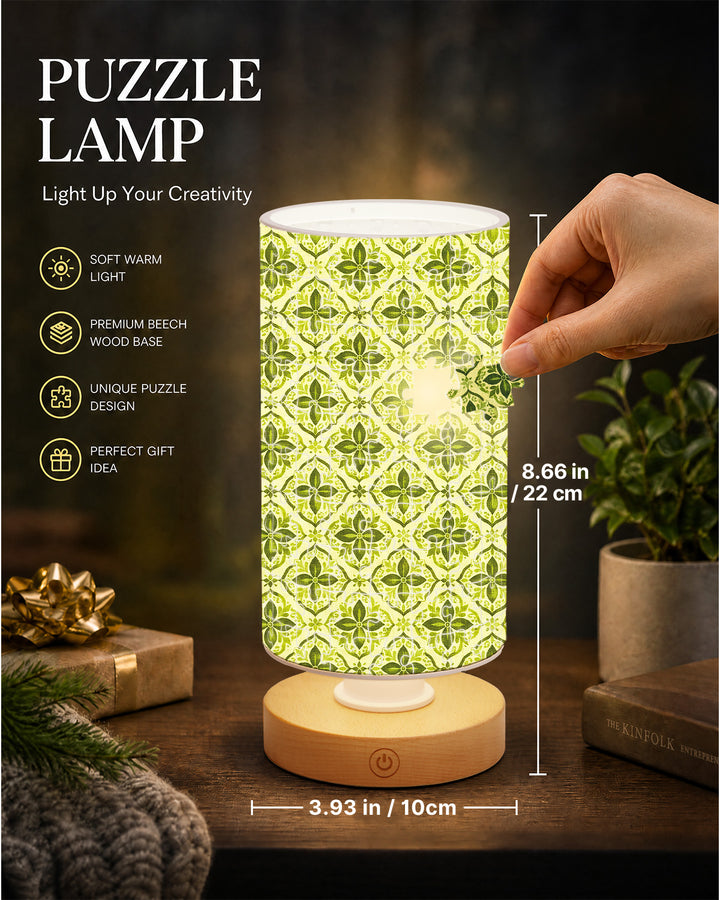 DIY Dimmable Acrylic Cylindrical Puzzle Lamp - Green Flowers