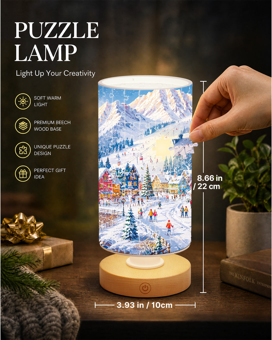 DIY Dimmable Acrylic Cylindrical Puzzle Lamp - Snow Town