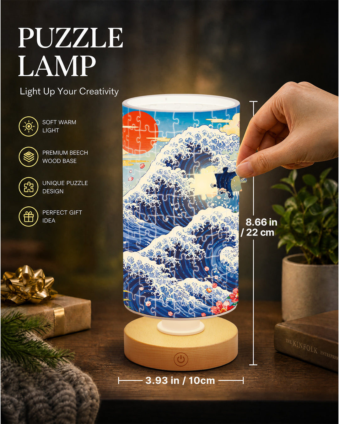 DIY Dimmable Acrylic Cylindrical Puzzle Lamp - Sunset Waves