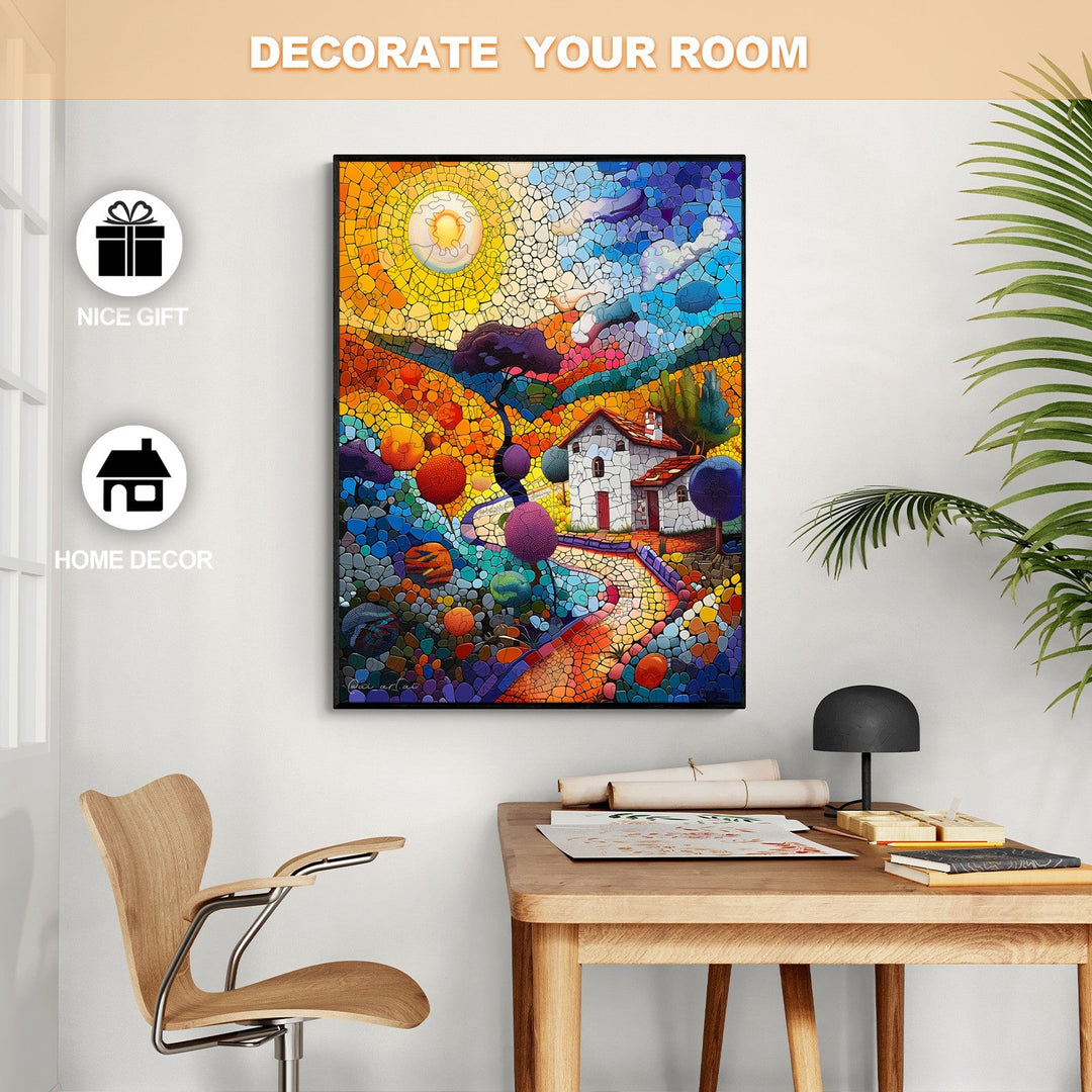 Colorful country house artwork by Pietro Gallo, perfect for home decor to inspire and beautify your space.