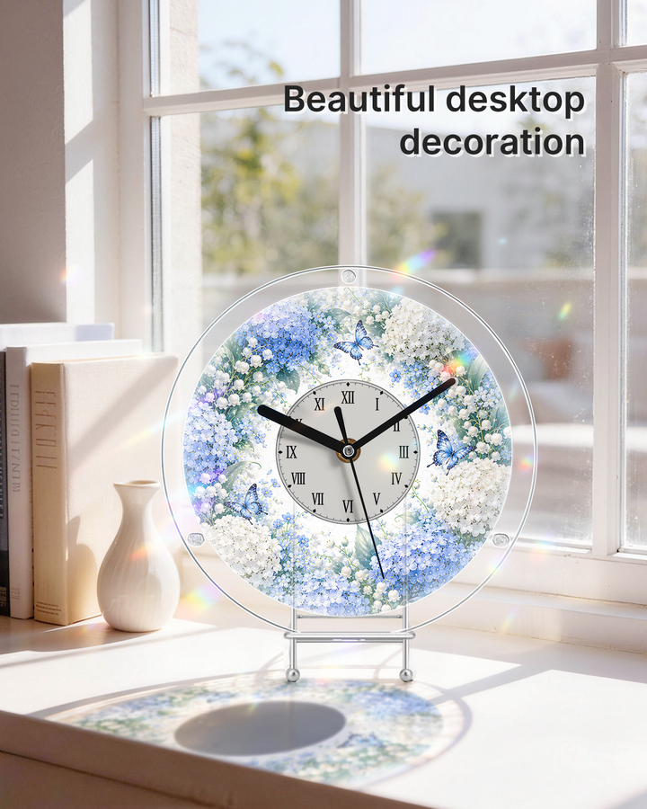 DIY Acrylic Puzzle Clock Kit - Blue Hydrangea Garden