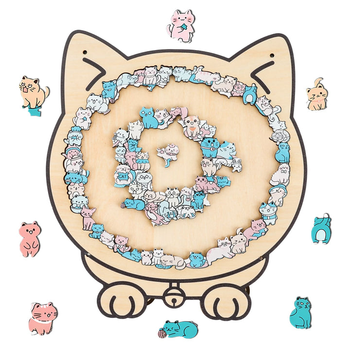 Morandi-Colored Lovely Kitty Shaped Wooden Jigsaw Puzzle