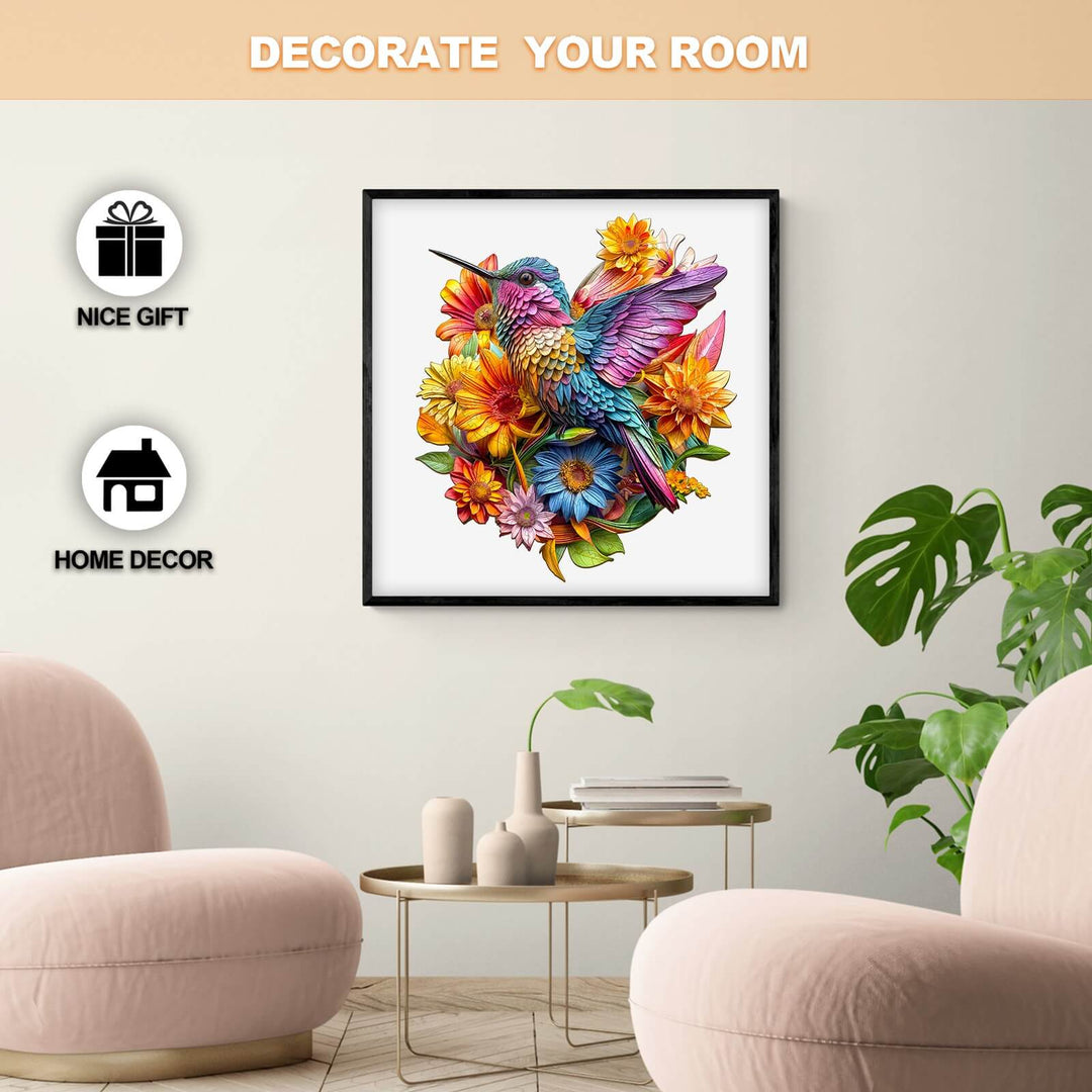 Hummingbird and Flowers Wooden Jigsaw Puzzle - By Woodbests