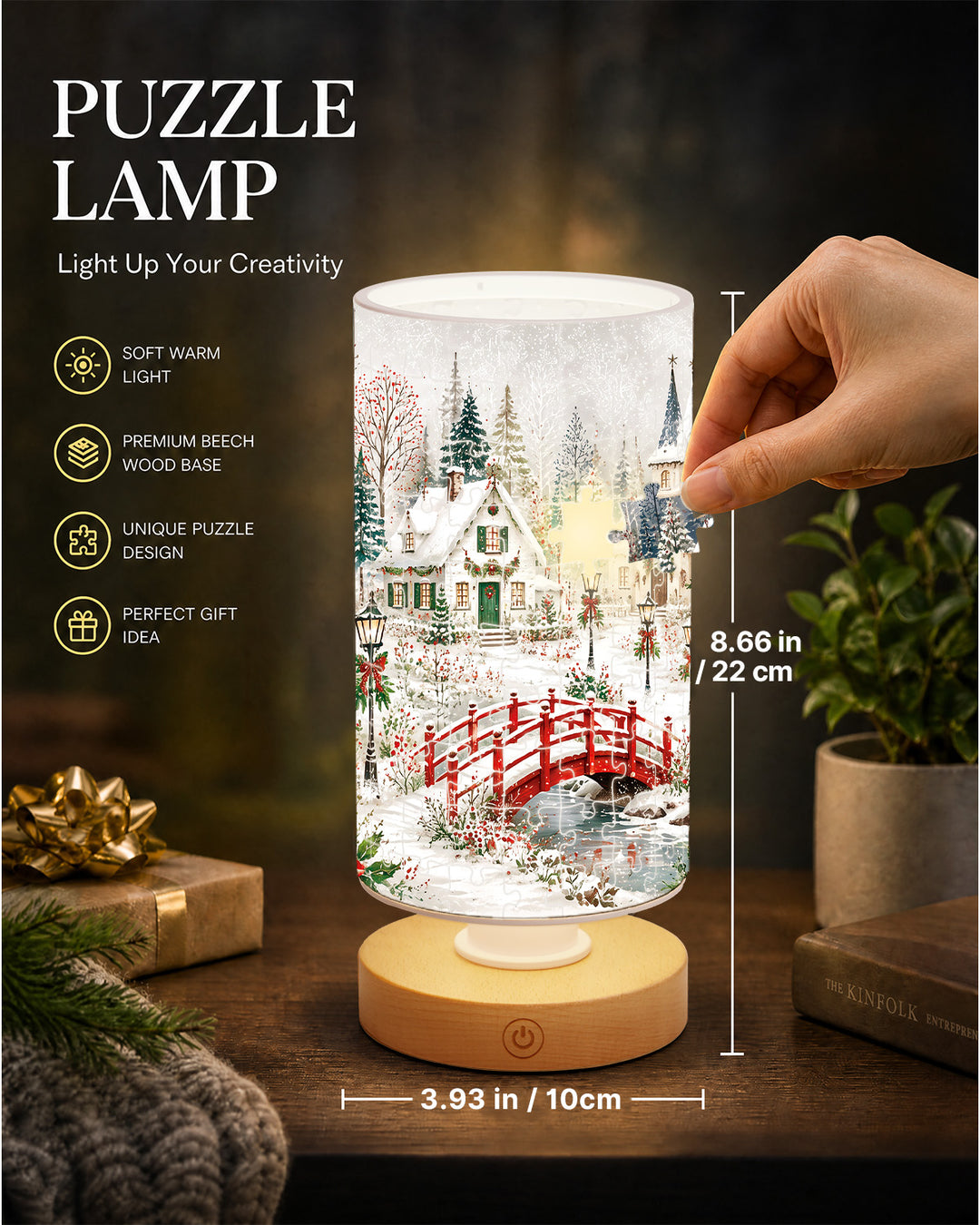DIY Dimmable Acrylic Cylindrical Puzzle Lamp - Christmas Snow Village