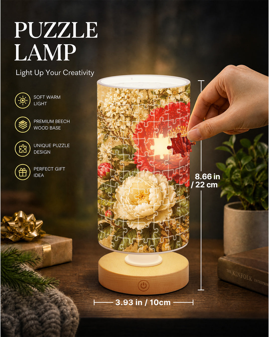 DIY Dimmable Acrylic Cylindrical Puzzle Lamp - Gilded Garden Bouquet