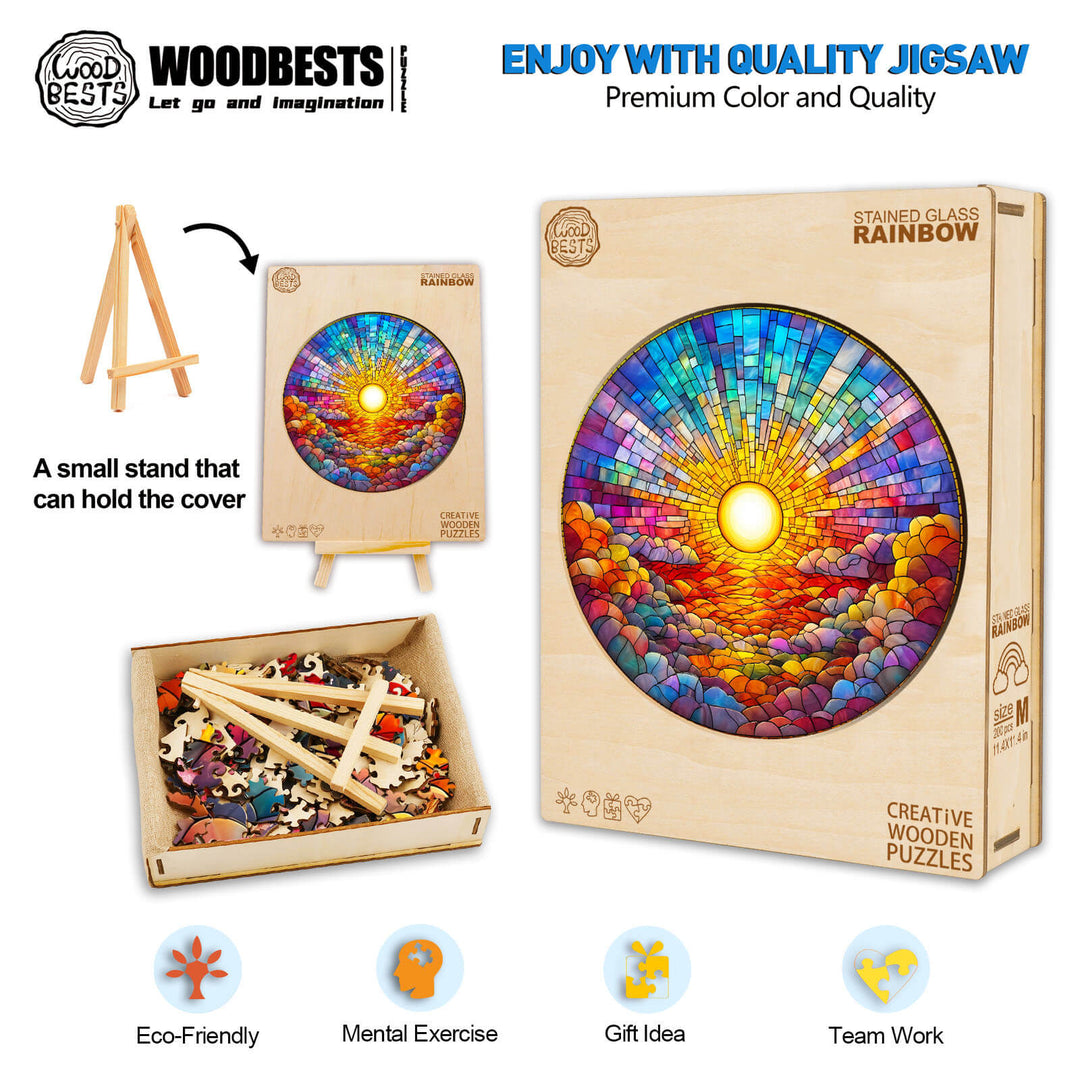 Stained Glass Rainbow Wooden Jigsaw Puzzle - By Woodbests