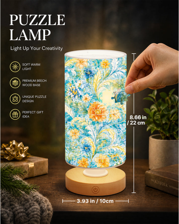 DIY Dimmable Acrylic Cylindrical Puzzle Lamp - Azure Floral Rhapsody