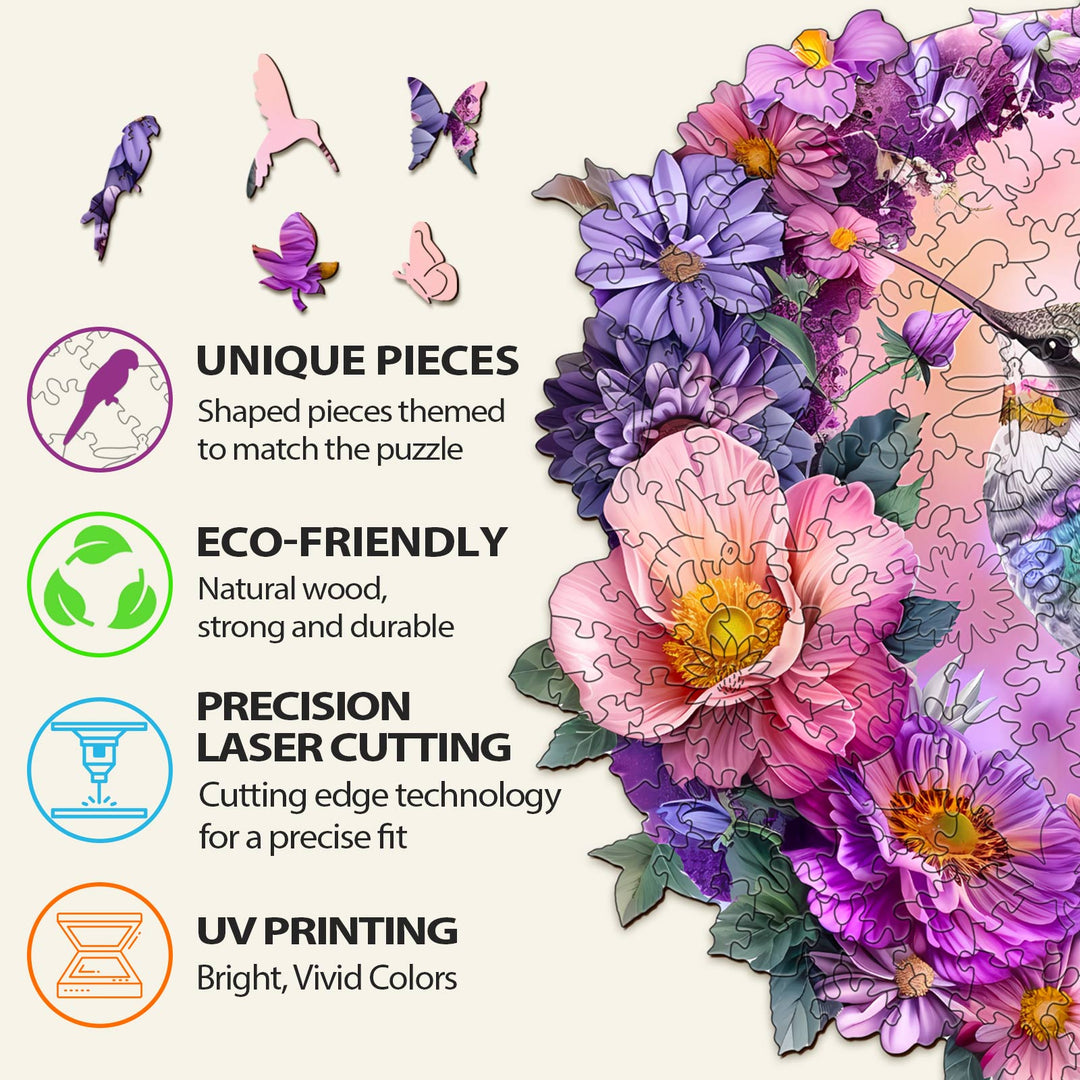 Hummingbird and Moon Wooden Jigsaw Puzzle - By Woodbests
