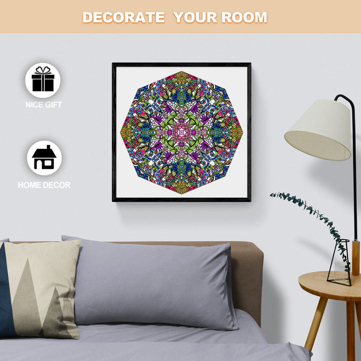 Vibrant hexagonal doodle art print by Lori Anne McKague, perfect for home decor and gifts.