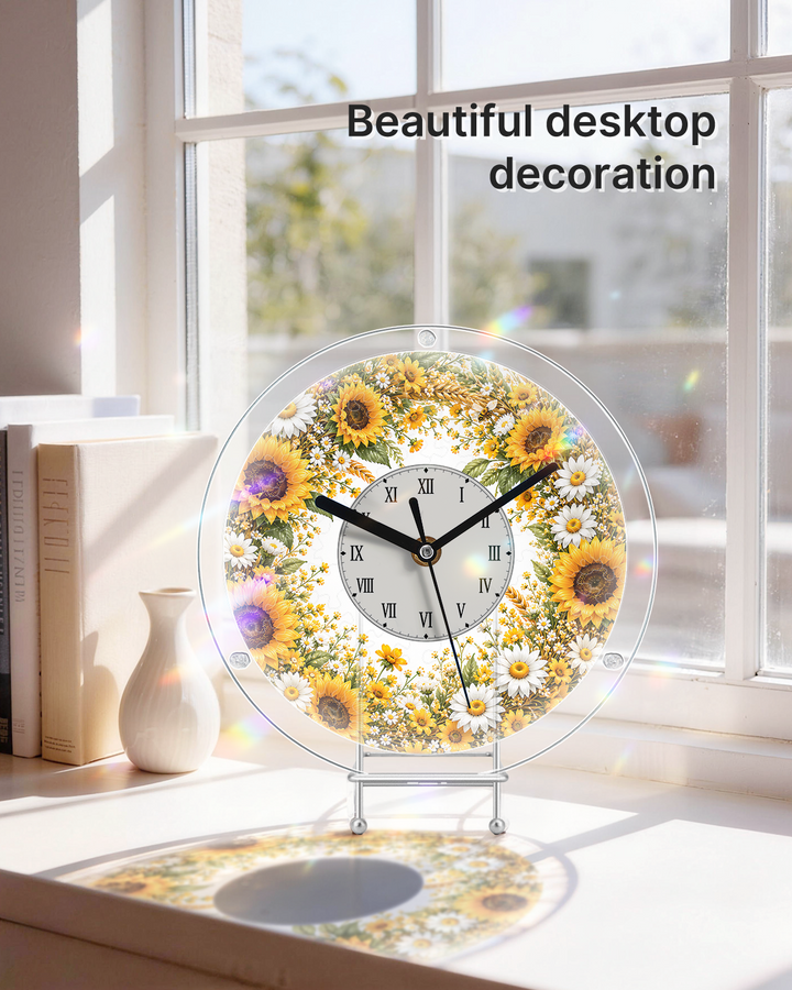 DIY Acrylic Puzzle Clock Kit - Golden Sunflower Field