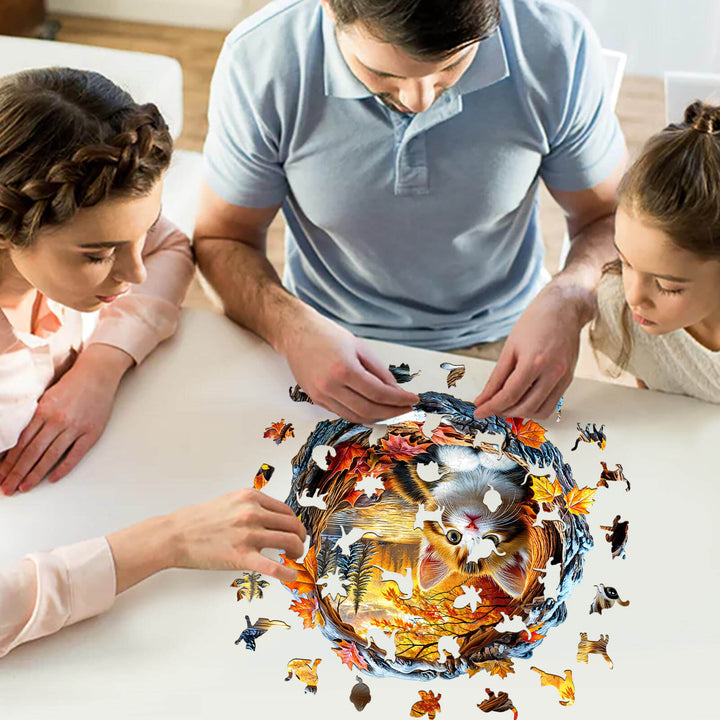 3D Kitten in Autumn Wooden Jigsaw Puzzle - Woodbests