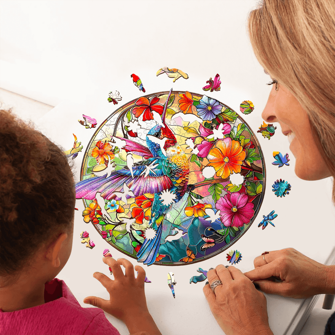 Stained Glass Hummingbird-2 Wooden Jigsaw Puzzle