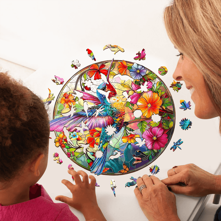 Stained Glass Hummingbird-2 Wooden Jigsaw Puzzle