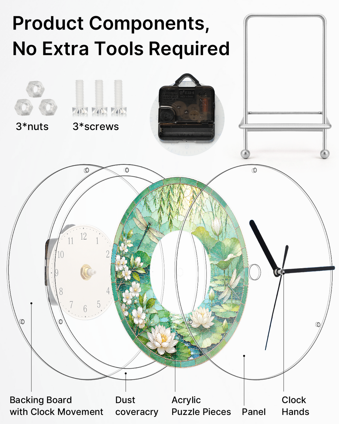 DIY Acrylic Puzzle Clock Kit - Summer Lotus Pond