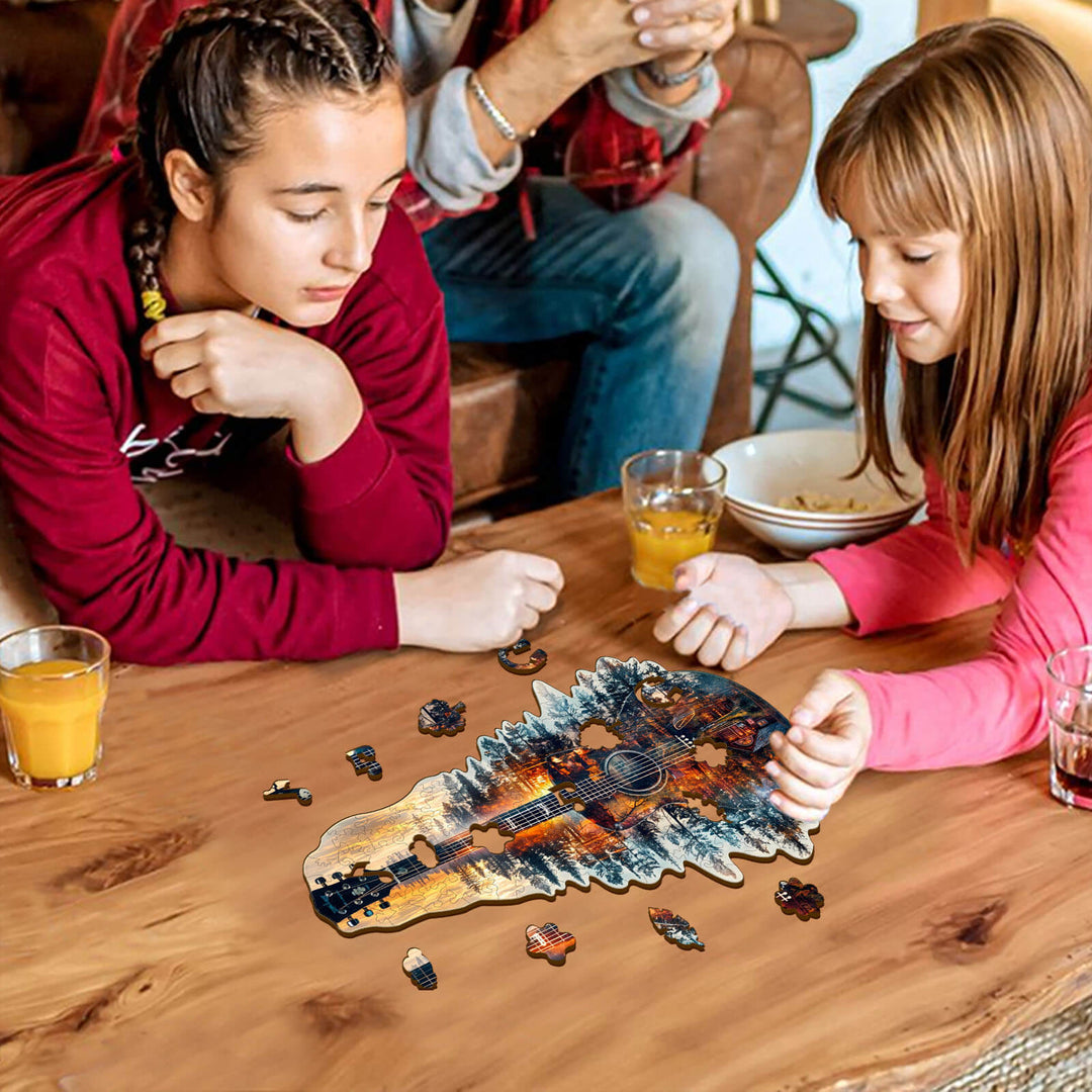 Sunset guitar Wooden Jigsaw Puzzle