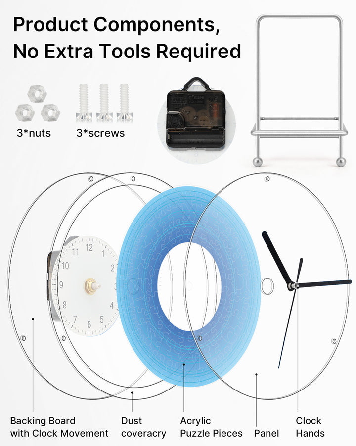 DIY Acrylic Puzzle Clock Kit - Gradient Blue