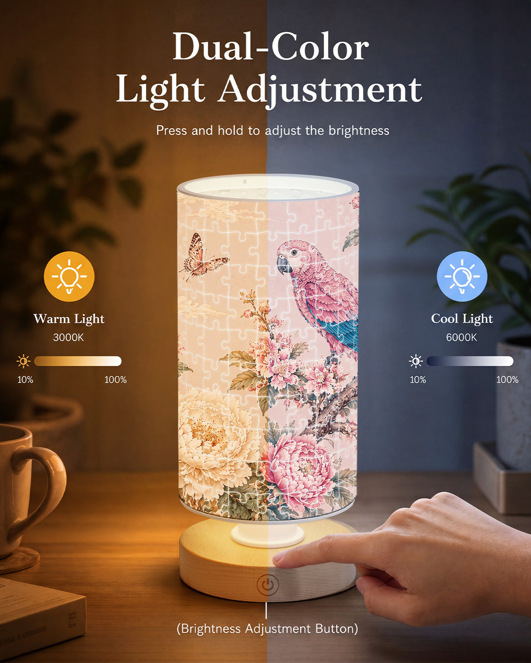 DIY Dimmable Acrylic Cylindrical Puzzle Lamp - Pink Parrot