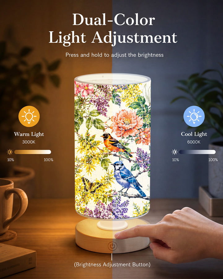 DIY Dimmable Acrylic Cylindrical Puzzle Lamp - Birdsong Blossom Garden