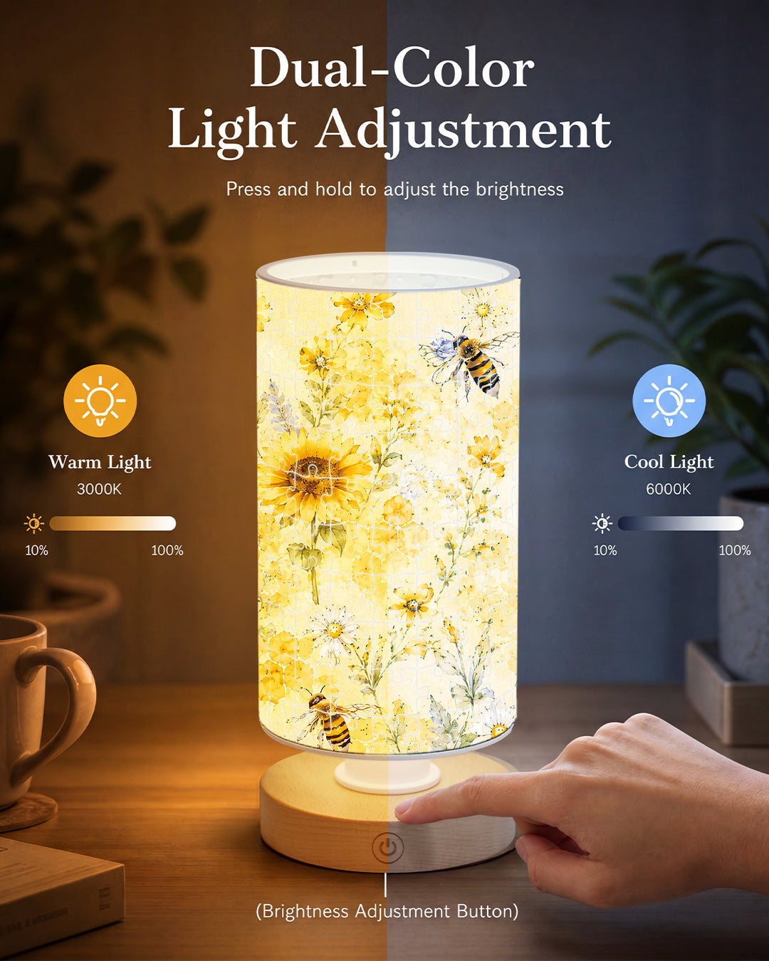 DIY Dimmable Acrylic Cylindrical Puzzle Lamp - Bees and Sunflowers