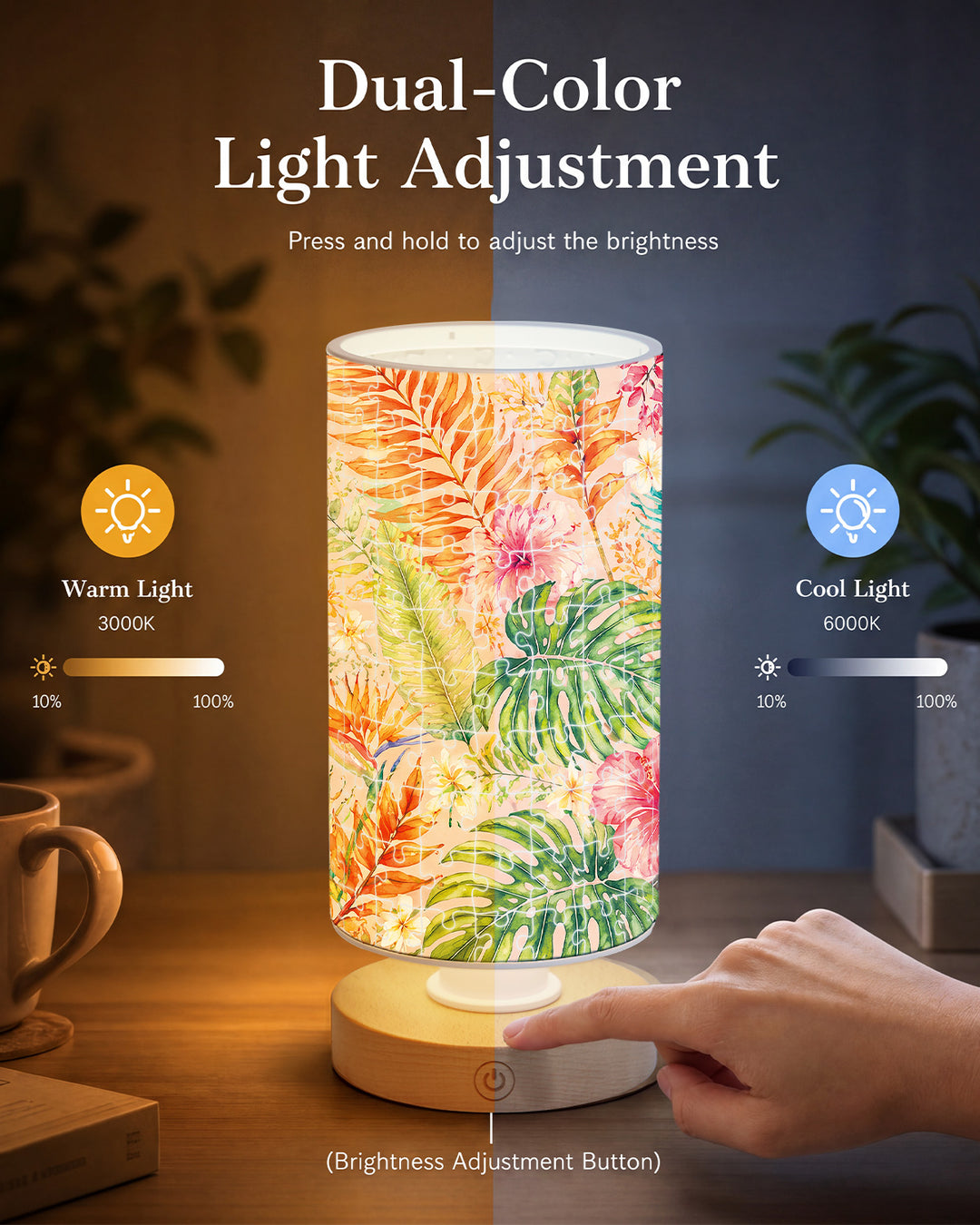 DIY Dimmable Acrylic Cylindrical Puzzle Lamp - Colorful Leaves