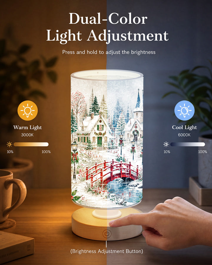 DIY Dimmable Acrylic Cylindrical Puzzle Lamp - Christmas Snow Village