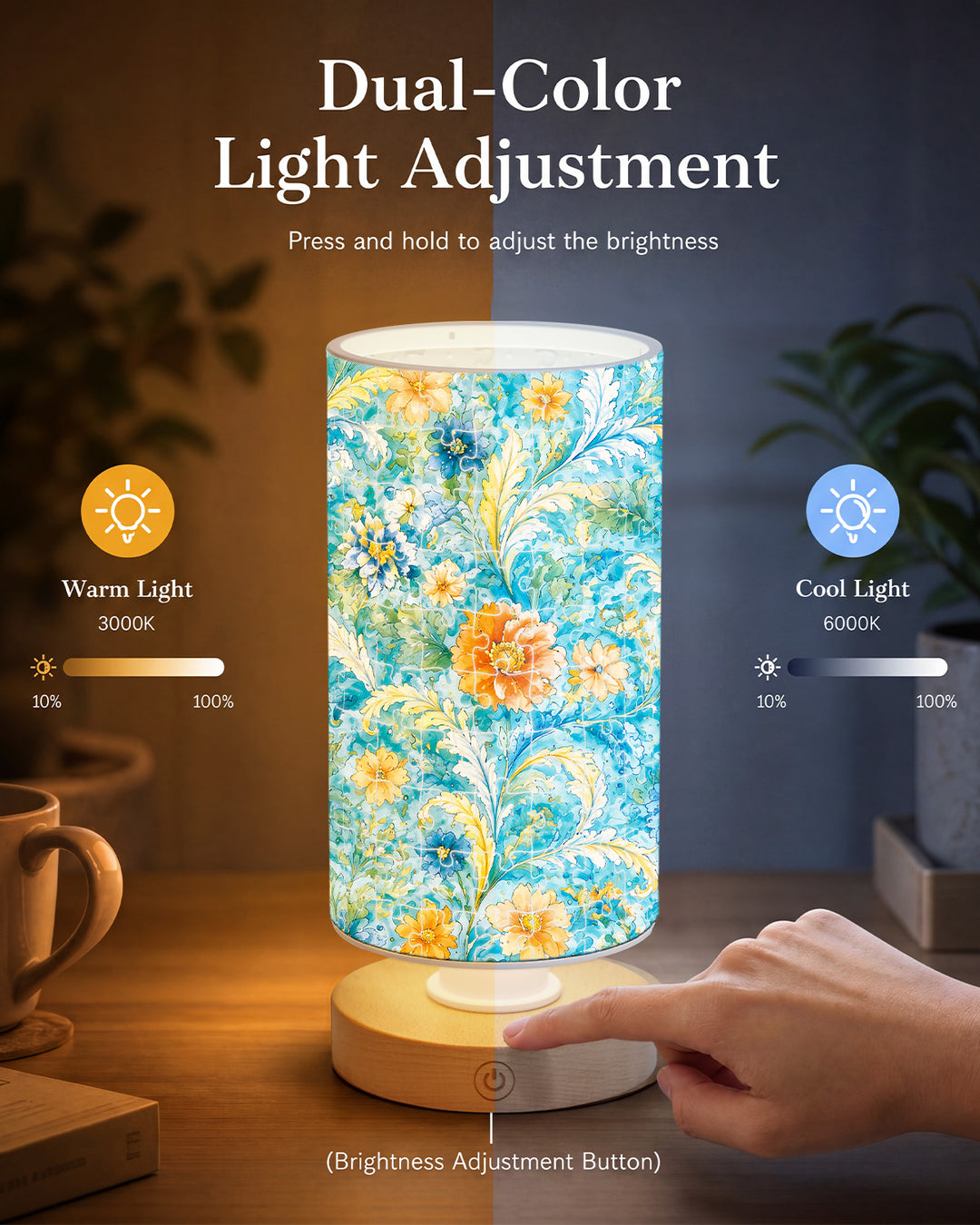 DIY Dimmable Acrylic Cylindrical Puzzle Lamp - Azure Floral Rhapsody