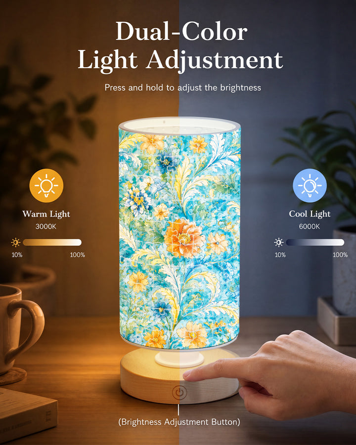 DIY Dimmable Acrylic Cylindrical Puzzle Lamp - Azure Floral Rhapsody