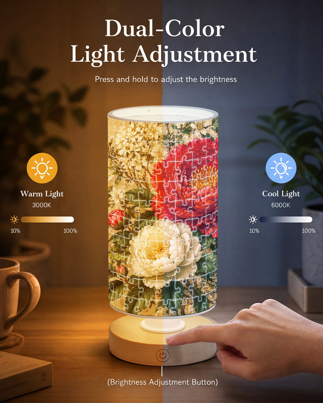 DIY Dimmable Acrylic Cylindrical Puzzle Lamp - Gilded Garden Bouquet
