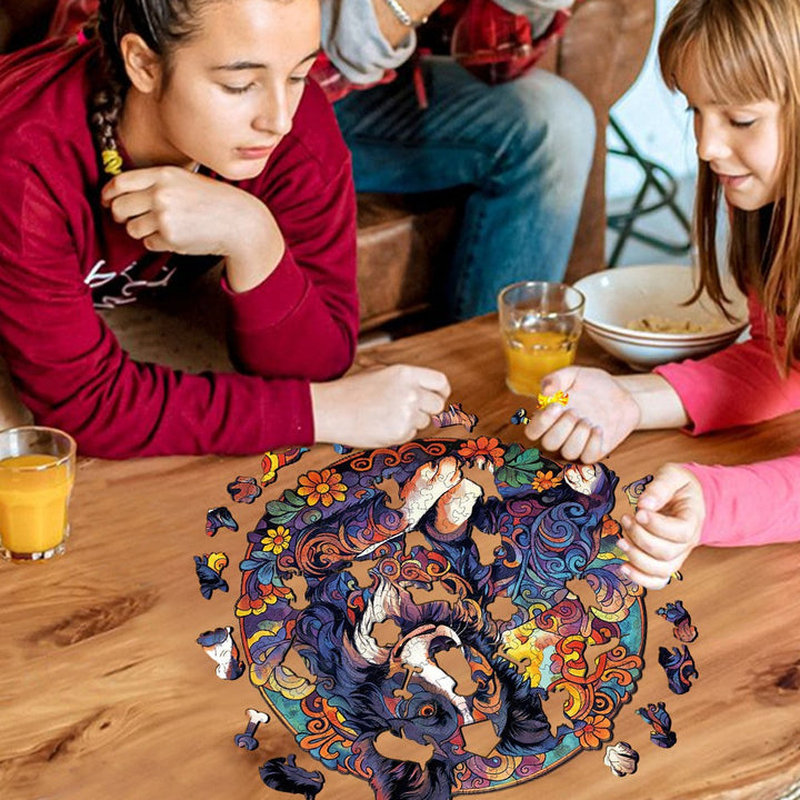 Mandala Border Collie Wooden Jigsaw Puzzle-Woodbests