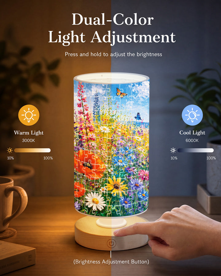DIY Dimmable Acrylic Cylindrical Puzzle Lamp - Summer Meadow in Bloom