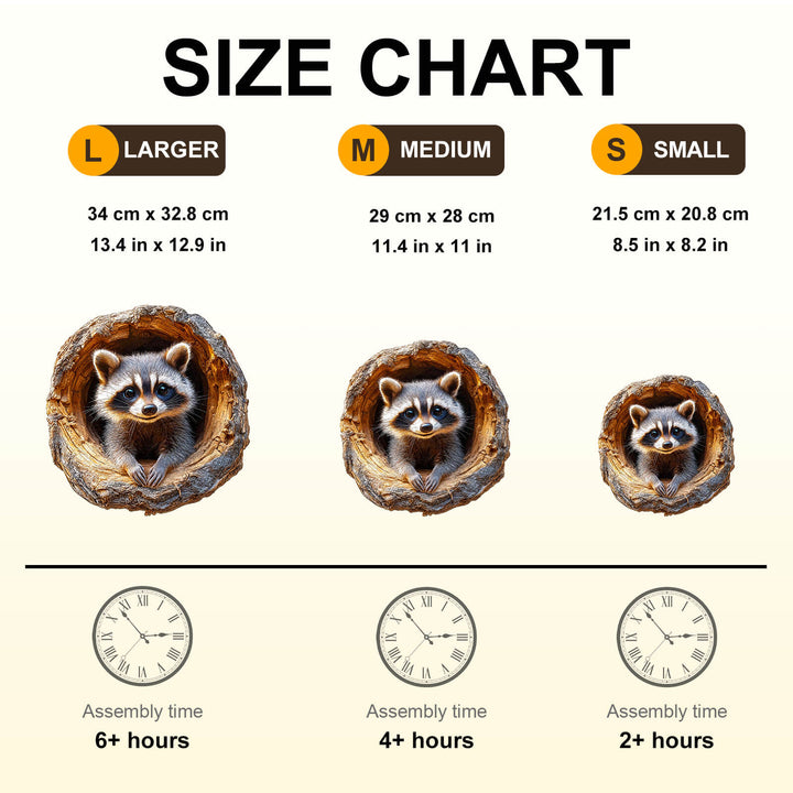 3D Tree Hole Raccoon-1 Wooden Jigsaw Puzzle