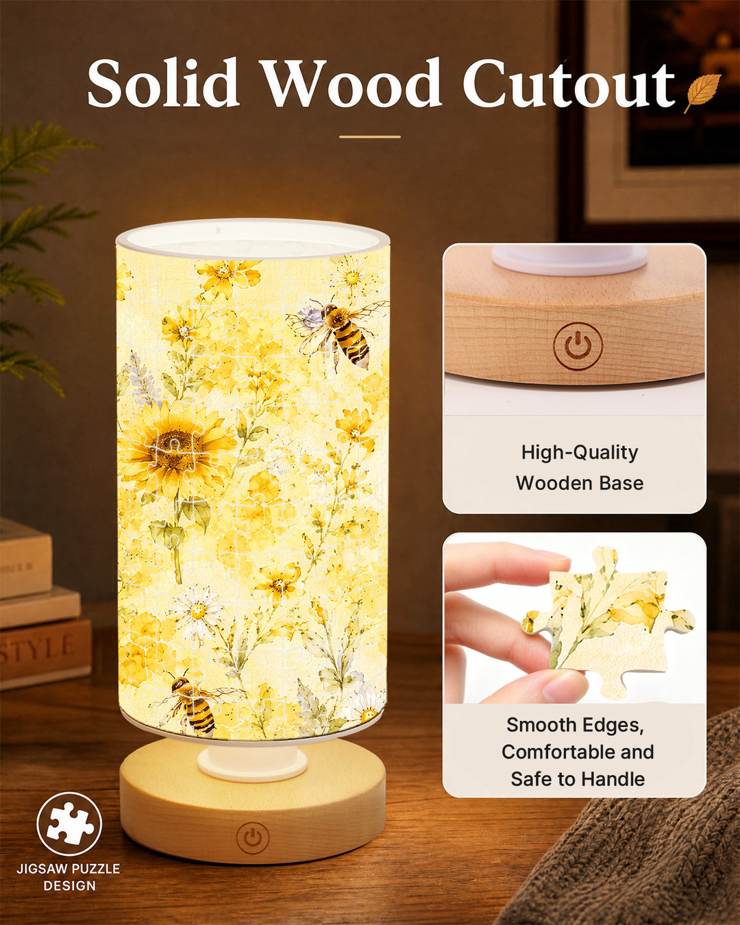 DIY Dimmable Acrylic Cylindrical Puzzle Lamp - Bees and Sunflowers