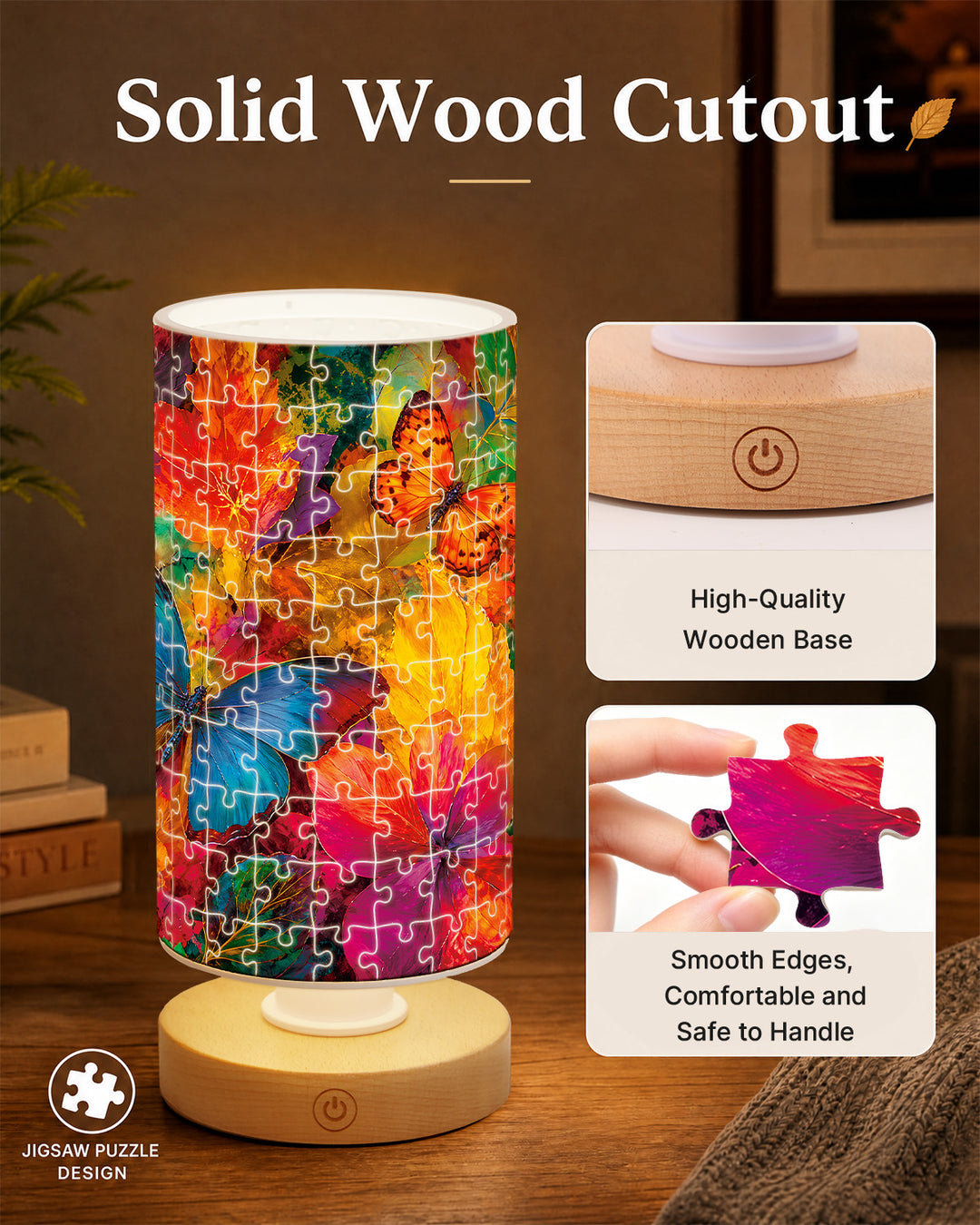 DIY Dimmable Acrylic Cylindrical Puzzle Lamp - Kaleidoscope Butterflies