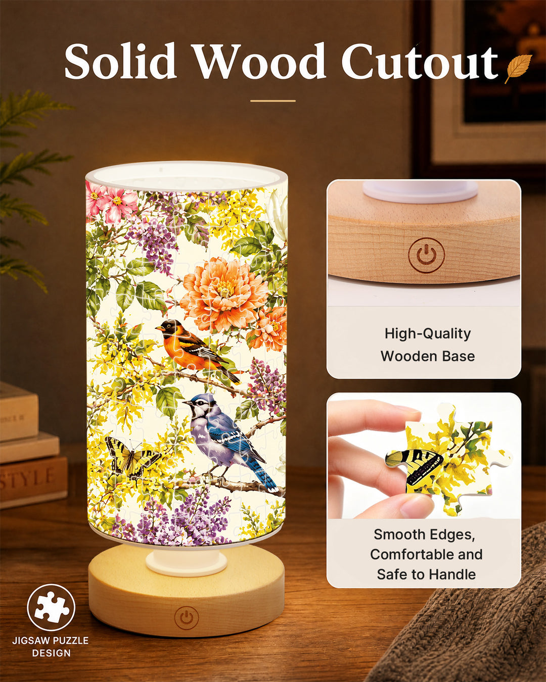 DIY Dimmable Acrylic Cylindrical Puzzle Lamp - Birdsong Blossom Garden