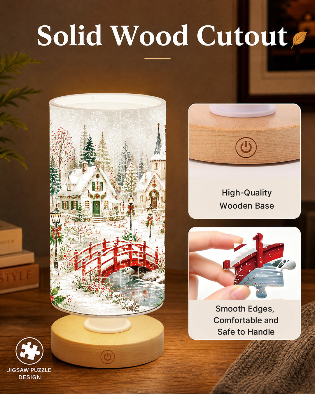 DIY Dimmable Acrylic Cylindrical Puzzle Lamp - Christmas Snow Village