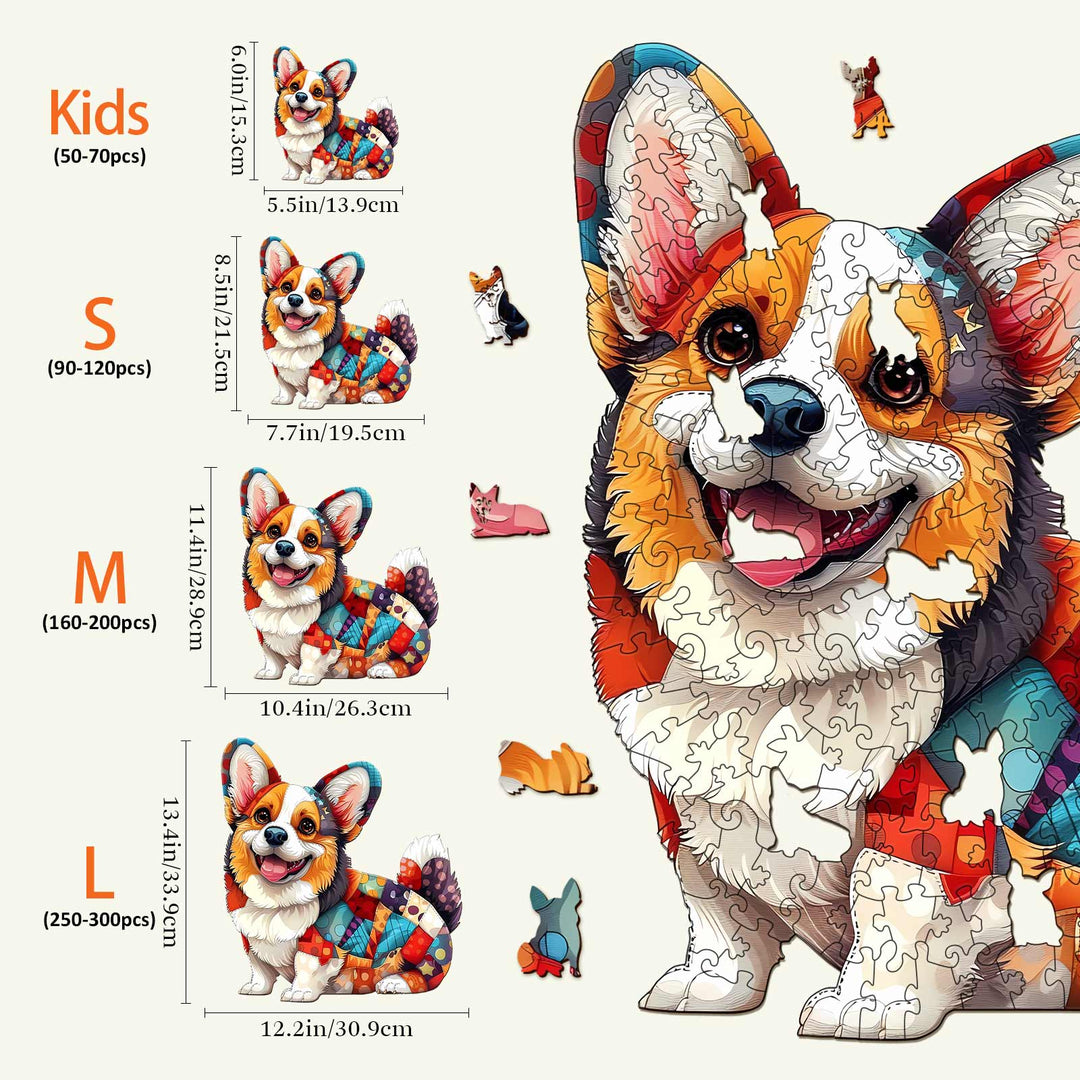 Patchwork Corgi Wooden Jigsaw Puzzle - By Woodbests
