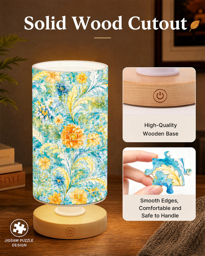 DIY Dimmable Acrylic Cylindrical Puzzle Lamp - Azure Floral Rhapsody